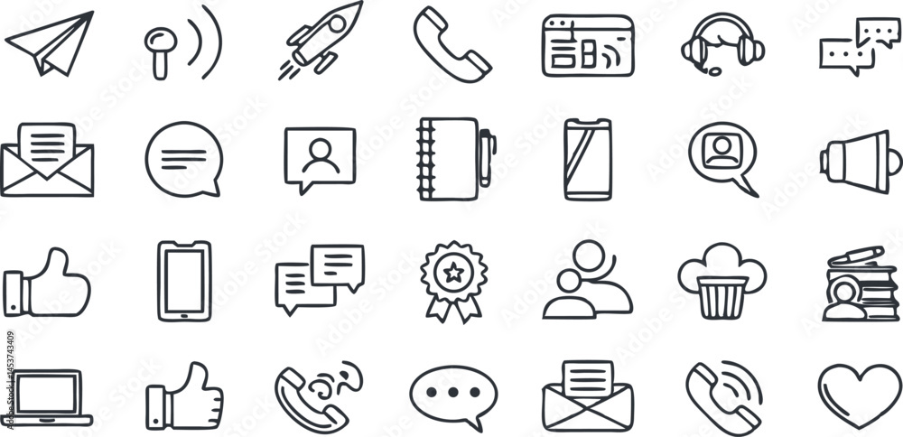 Fototapeta premium Communication & Technology Line Icons Set – Messaging, Office, Digital, Networking, Mobile