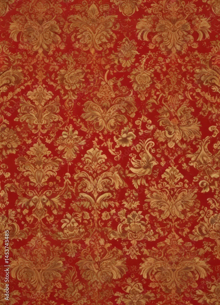 Intricate red & gold damask pattern, regal & seamless , swirl, art Intricate red & gold damask pattern, regal & seamless , swirl, art