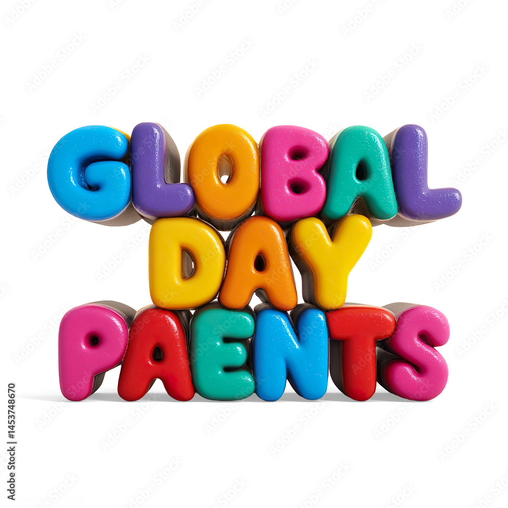Fototapeta premium Colorful 3D Text for Global Day of Parents on a Transparent Background