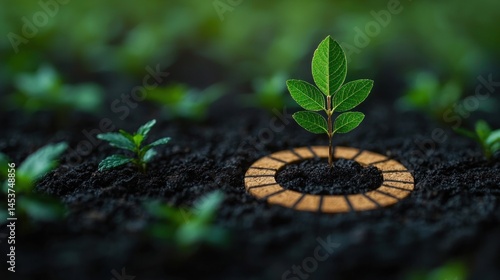 Small Plant Emerging from the Soil, Symbolizing Fresh Business Ideas and Sustainable