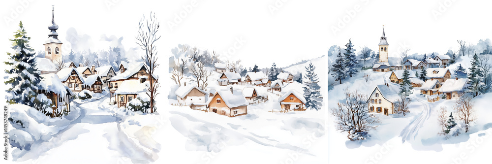 Set of Rustic winter cabin in a snowy landscape, Christmas tree adorned with red and gold ornaments on transparent png background. Ai generated Set of Rustic winter cabin in a snowy landscape, Christmas tree adorned with red and gold ornaments on transparent png background. Ai generated