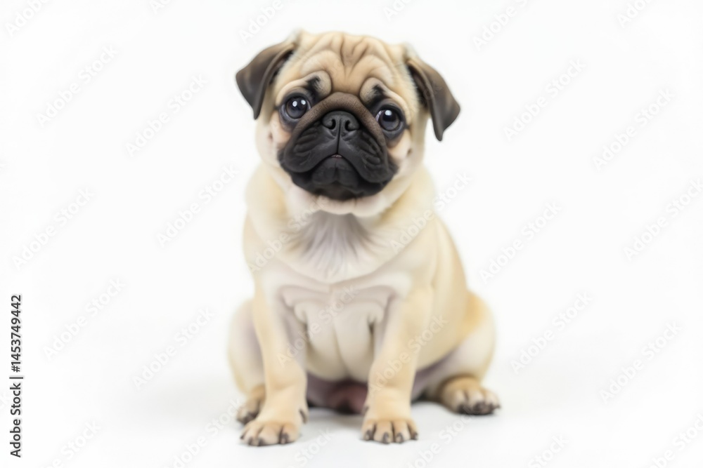 Adorable pug dog sitting, isolated on white background, cute, animal photography, cute dog Adorable pug dog sitting, isolated on white background, cute, animal photography, cute dog
