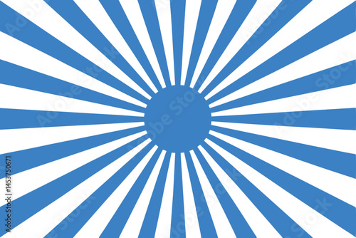 Blue circle emits white and blue rays, creating sunburst effect on a white background