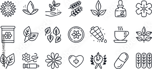 Health & Wellness Icons Set – Herbal, Nature, Medicine, Therapy, Organic
