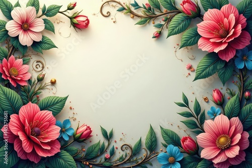 Intricate floral damask, swirling vines and leaves, seamless, embroidery