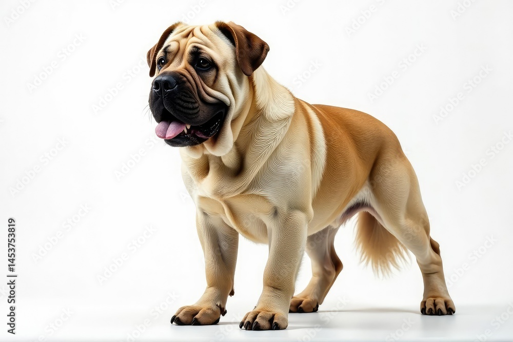 Obraz premium Solo mastiff, imposing presence, pure white backdrop, coat, side profile, guard dog