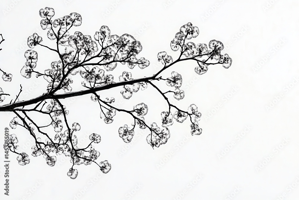 Obraz premium Delicate silhouette of a flowering branch against a light background, symbolizing nature's beauty