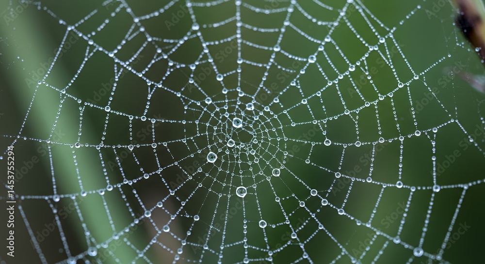 Obraz premium Dew-Kissed Spiderweb: A Masterpiece of Nature's Art