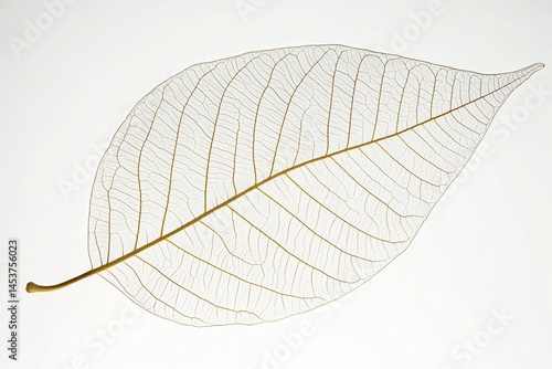Delicate skeleton leaf showcasing intricate vein patterns against a light background