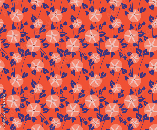 Japanese Morning Glory Vine Vector Seamless Pattern