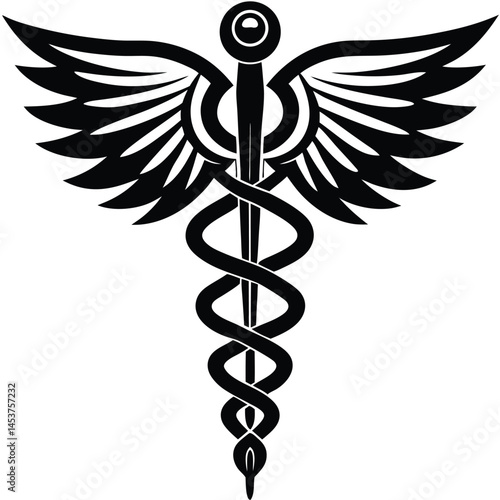 Caduceus Medical Symbol vector Silhouette illustration Simple caduceus symbol with clean vector lines