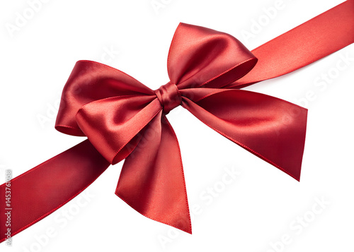 Elegant red satin ribbon bow on black background for gift packaging and decoration