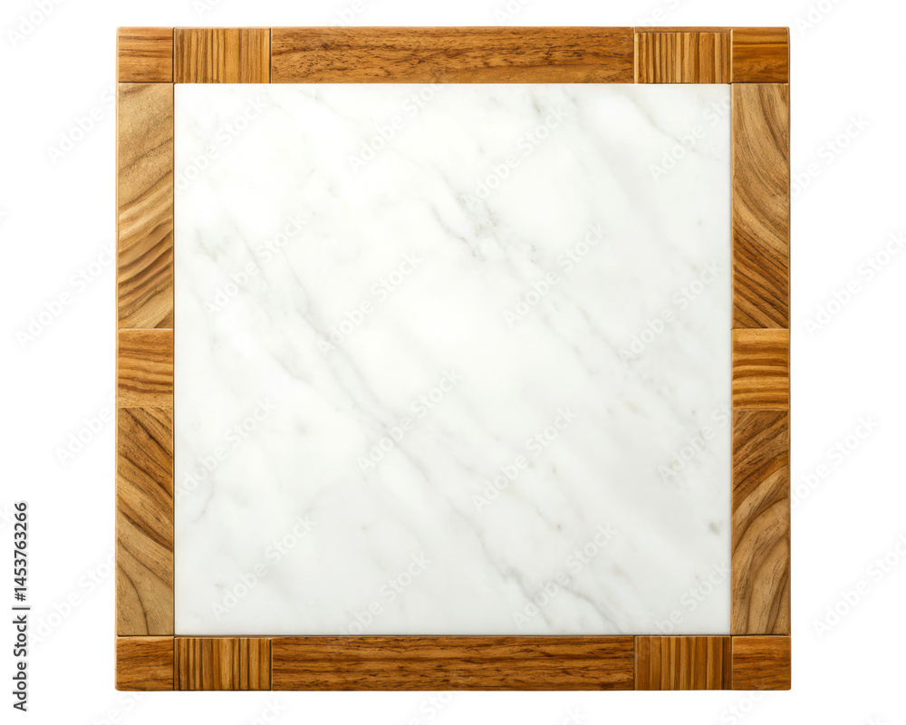 Naklejka premium Elegant Marble Board with Natural Wooden Frame Border on a transparent background