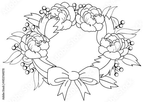 Elegant Floral Wreath with Bow for Coloring or Design