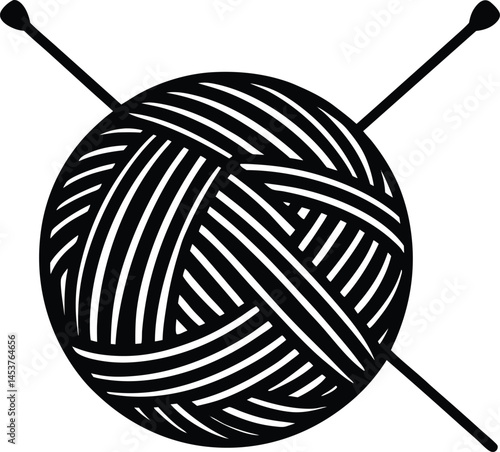 ball of yarn with knitting needles on white 