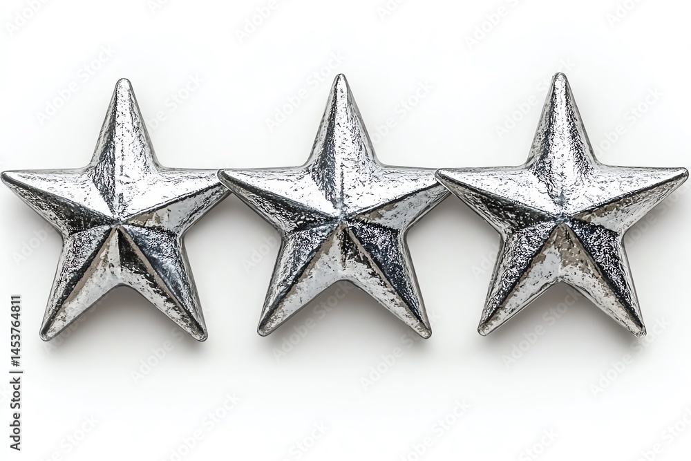 Obraz premium Three silver stars on white background