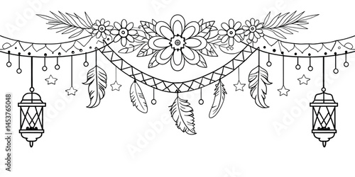 Elegant Black and White Dream Catcher Garland Design