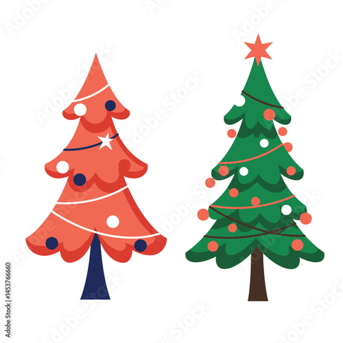 Christmas and New Year Magical green tree with so many holiday decorations isolated on white  background. Can be used easily for celebration cards or banner designs or for any other use.