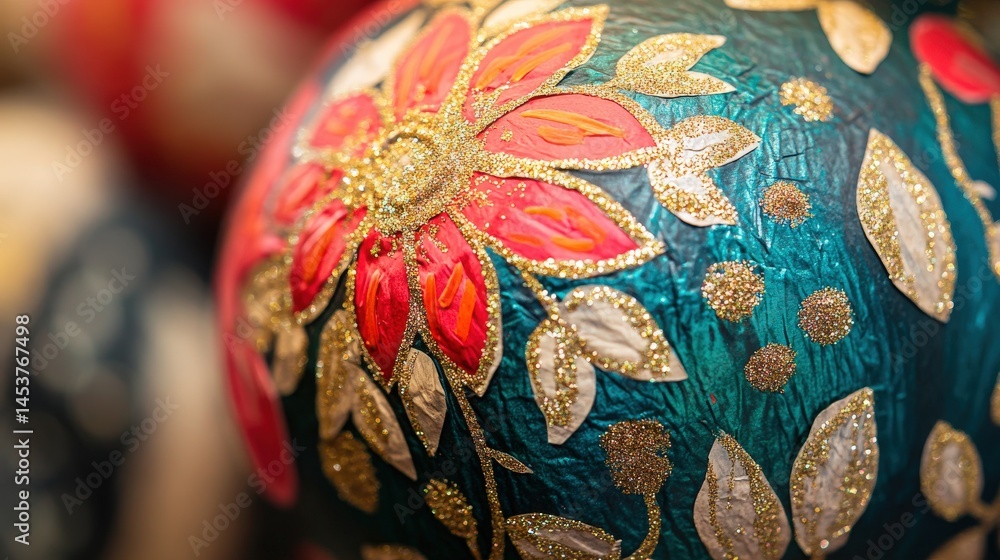 Fototapeta premium Ornate christmas ornament with a decorative floral design.