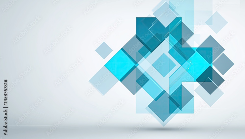 Obraz premium Tech-inspired light blue background with square and rectangular shapes, ideal for corporate banners, presentations, and marketing materials about digital transformation and AI technology.