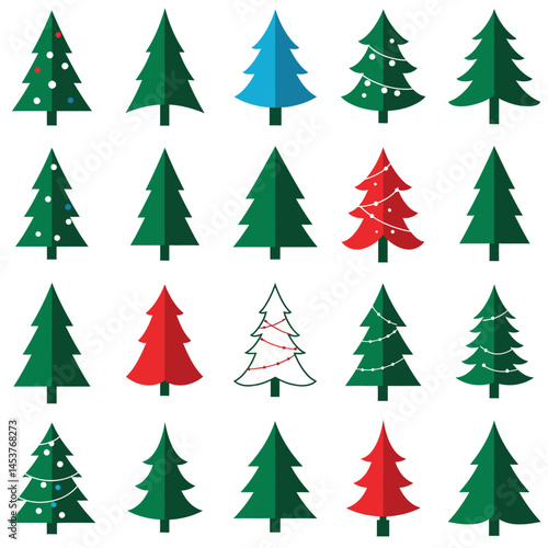 Christmas and New Year Magical green tree with so many holiday decorations isolated on white  background. Can be used easily for celebration cards or banner designs or for any other use.