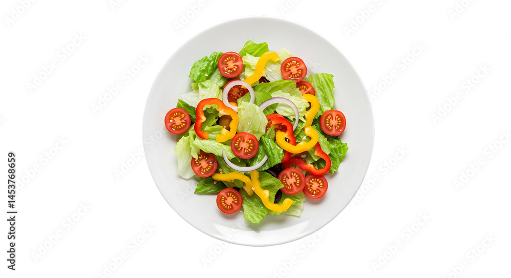 Serving Fresh Salad with Tomato and Bell Pepper on White Plate Serving Fresh Salad with Tomato and Bell Pepper on White Plate