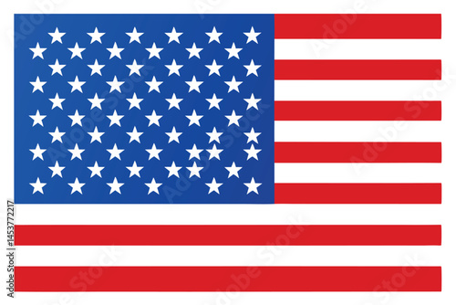 Vivid colors of the United States flag showcase fifty white stars and red stripes