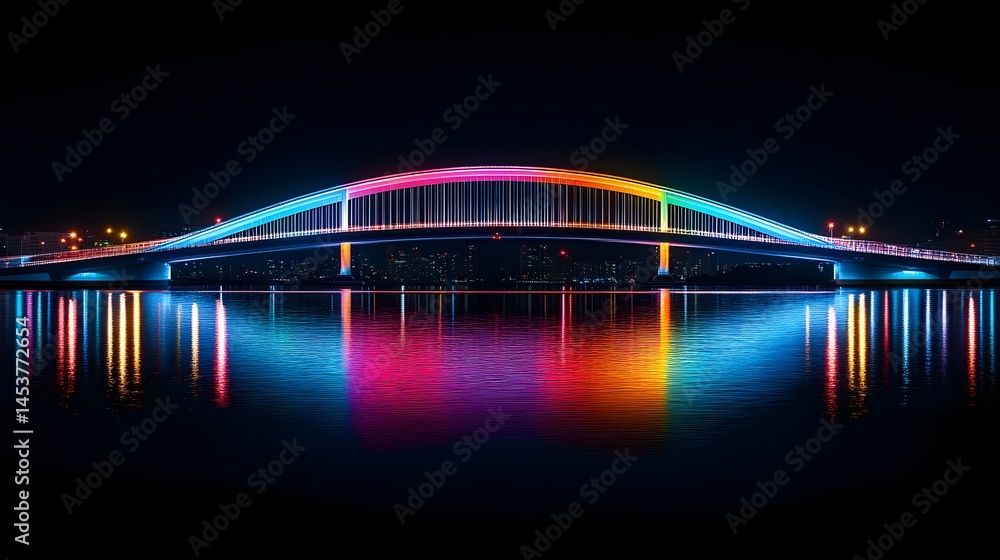 Fototapeta premium Rainbow Bridge at night with Tokyo Bay reflection