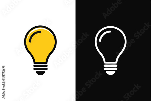 Yellow lightbulb stands out beside a white bulb on black and white backgrounds