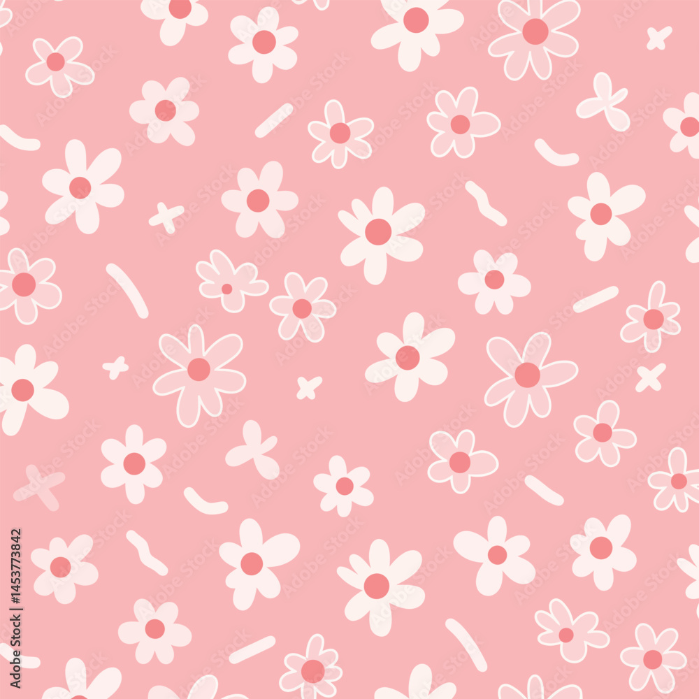 Daisy flower seamless pattern on blue background. Ditsy floral print with tiny chamomile great for fashion fabric, home decor textile and wallpaper. Vector Daisy flower seamless pattern on blue background. Ditsy floral print with tiny chamomile great for fashion fabric, home decor textile and wallpaper. Vector