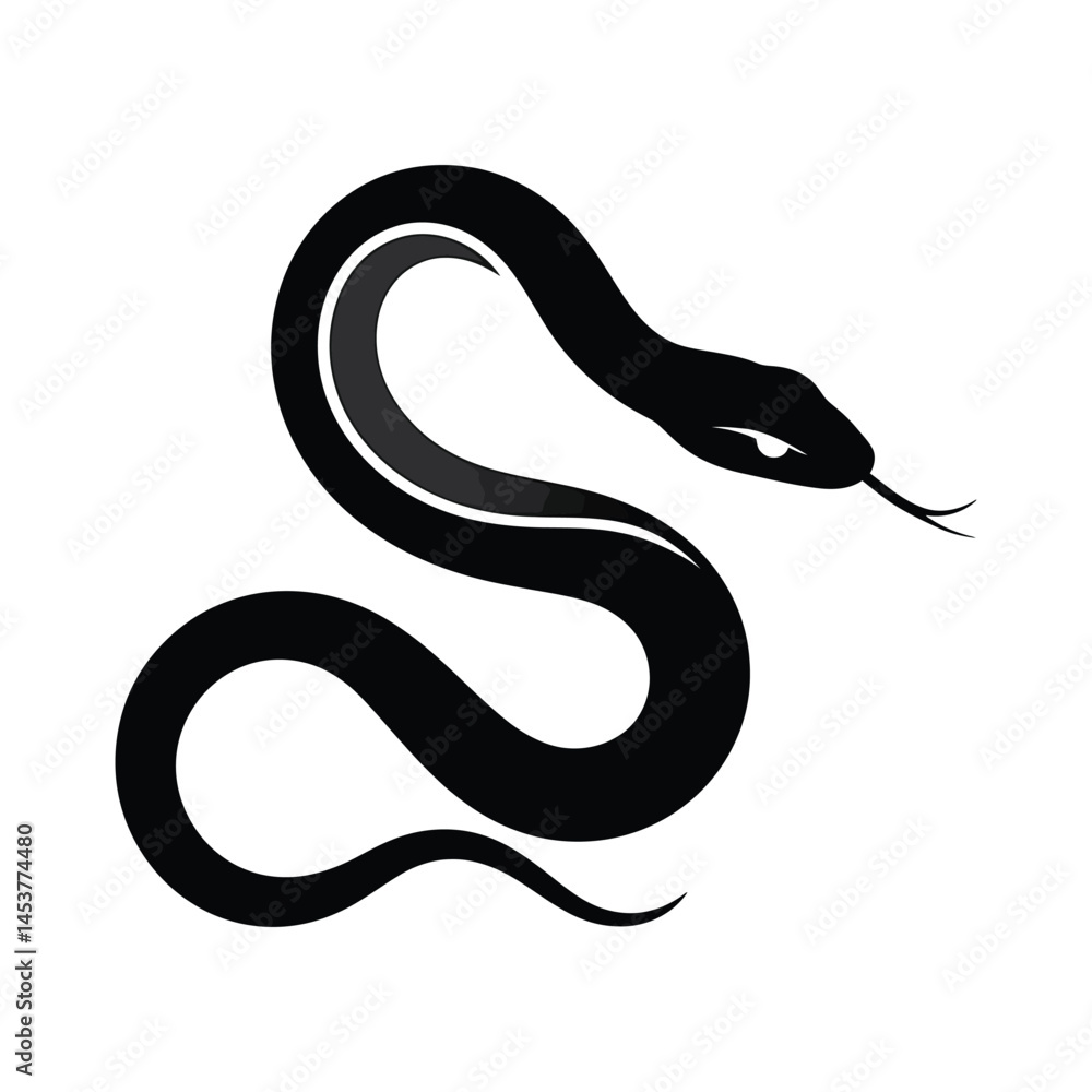 Fototapeta premium Minimalist Snake Logo – Black and White Serpent Symbol Illustration.