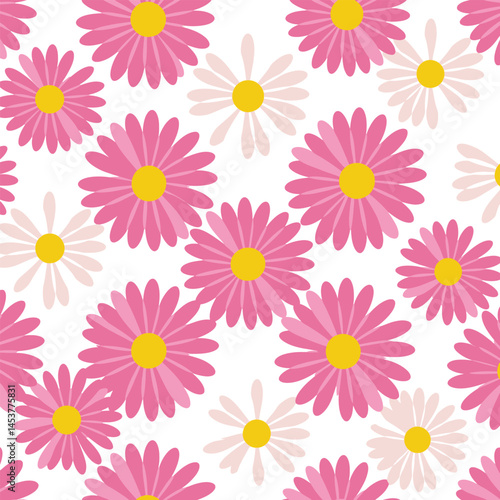 Daisy flower seamless pattern on blue background. Ditsy floral print with tiny chamomile great for fashion fabric, home decor textile and wallpaper. Vector