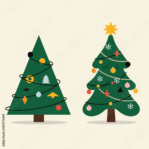 Christmas and New Year Magical green tree with so many holiday decorations isolated on white  background. Can be used easily for celebration cards or banner designs or for any other use.