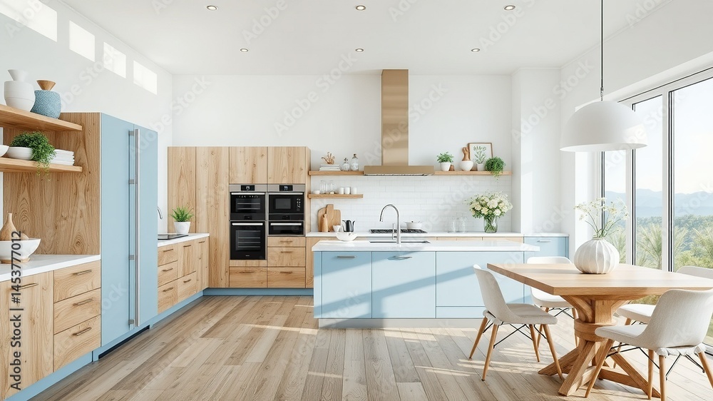 Coastal Kitchen - Light Blue & Wood Accents