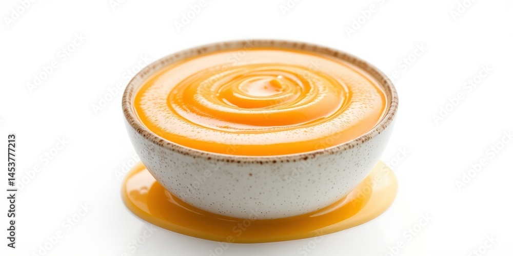 Creamy Cheese Sauce in a Bowl - Isolated on White Background