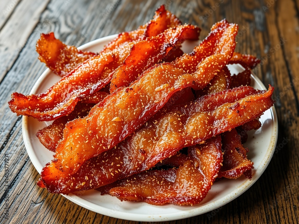 Crispy Fried Bacon on a Plate - Delicious Breakfast Dish