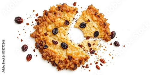 Crispy Burnt Cornflake Raisin Cookie, Isolated on White