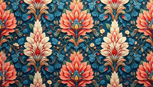 Elegant floral damask pattern, intricate swirls and leaves , graphics, wallpaper design