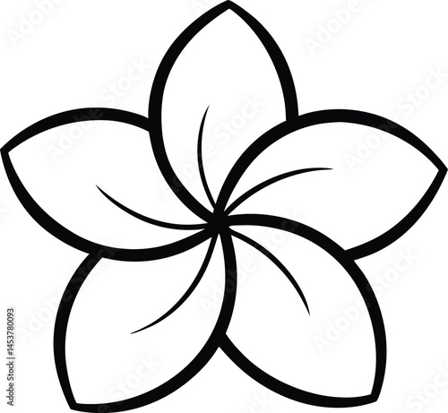 Plumeria flower in out line art drawing style. Plumeria flowers in continuous one  line art drawing. Frangipani blossom. Vector illustration.