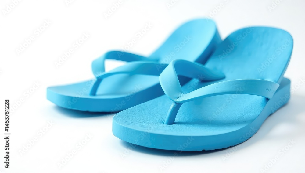 Pair of blue flip-flops isolated on pure white studio backdrop, flip-flops, soles, summer Pair of blue flip-flops isolated on pure white studio backdrop, flip-flops, soles, summer