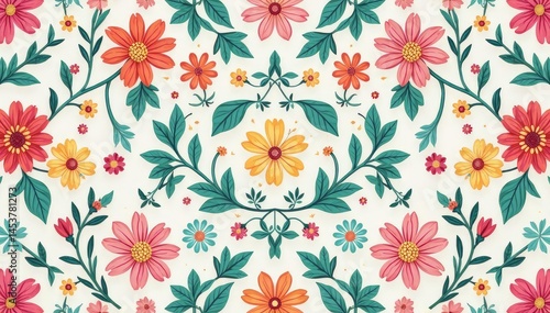 Pastel-colored floral elements in a repeating tileable pattern perfect for social media posts , feminine, leaves, spring