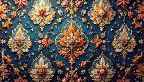 Symmetrical damask, arabesque style, subtle sheen , art, classic, seamless