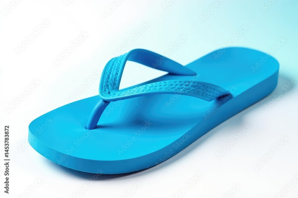 Close-up view of a blue flip-flop isolated on white, photography, macro, detail Close-up view of a blue flip-flop isolated on white, photography, macro, detail