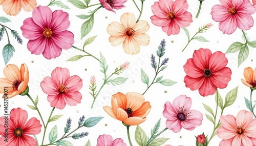 Delicate watercolor blooms, continuous pattern, yellow, bloom