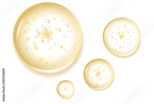 Serum gel texture isolated on transparent background. Gold serum drop. Realistic Liquid gel with bubbles.
