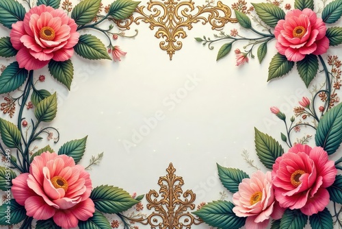 Intricate floral damask, elegant scrollwork and blooms , illustration, bloom