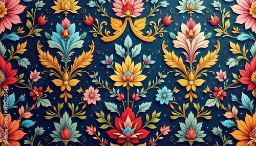 Intricate floral damask wallpaper sample, elegant design, style, stylish