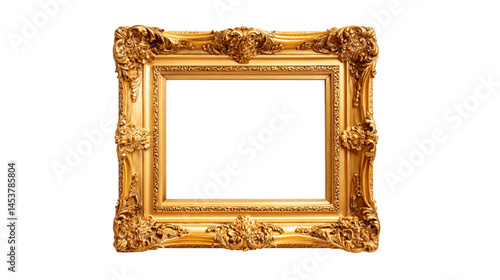 Antique style picture frame in gold on white background