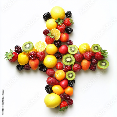 Fruit arranged in shape of a + sign