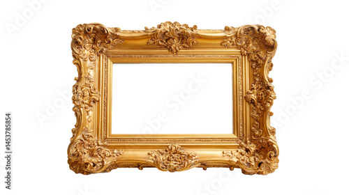 Antique style picture frame in gold on white background